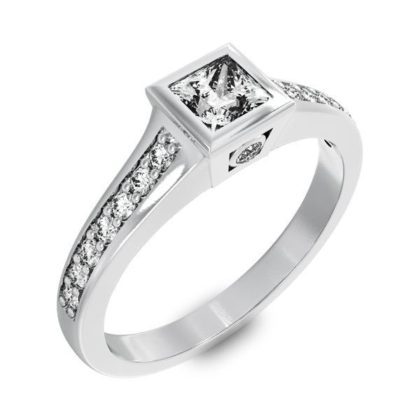 Princess Cut Solitaire Channel Set Pave Diamond Ring