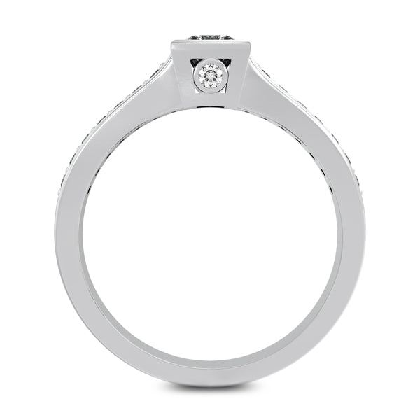 Princess Cut Solitaire Channel Set Pave Diamond Ring