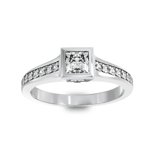 Princess Cut Solitaire Channel Set Pave Diamond Ring