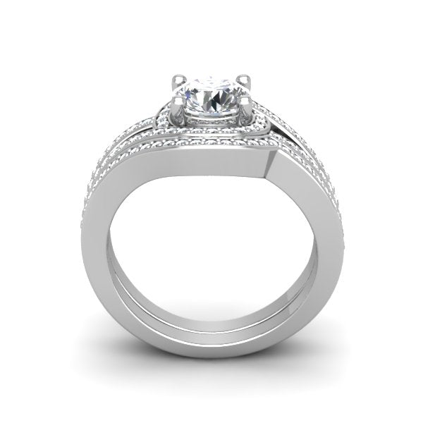 Vintage Round Brilliant Split Pave Diamond Engagement Ring