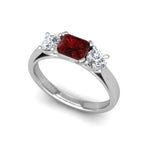 Classic Three Stone Ring with Radiant Ruby Centerstone Ring