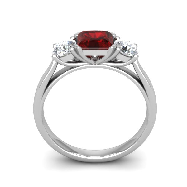 Classic Three Stone Ring with Radiant Ruby Centerstone Ring