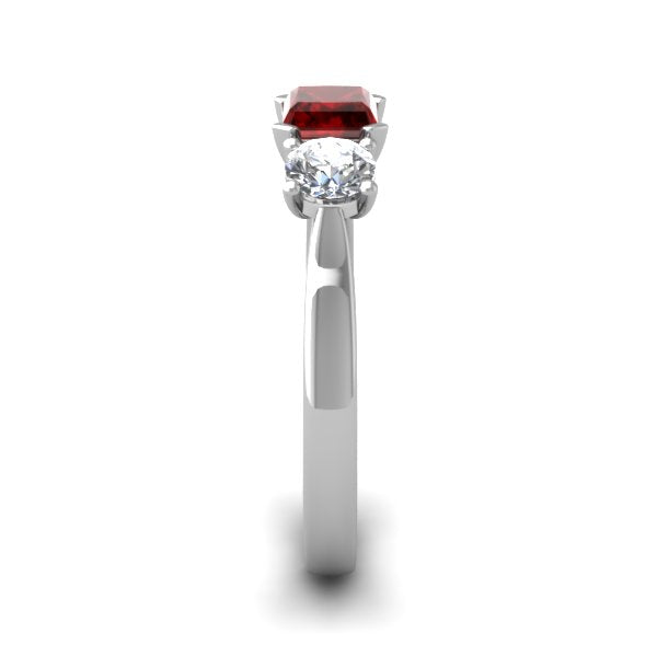 Classic Three Stone Ring with Radiant Ruby Centerstone Ring