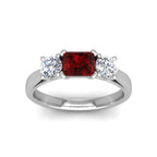 Classic Three Stone Ring with Radiant Ruby Centerstone Ring