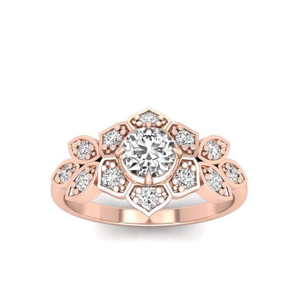 Vintage Floral Design Halo Round Diamond Ring