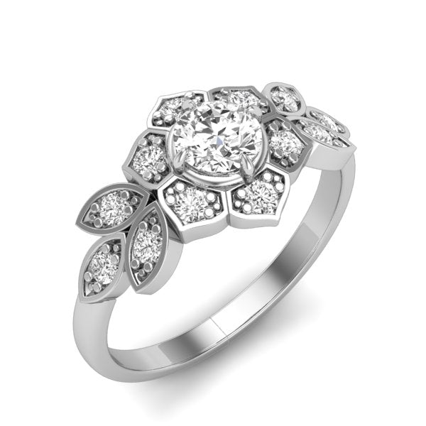 Vintage Floral Design Halo Round Diamond Ring