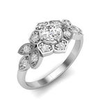 Vintage Floral Design Halo Round Diamond Ring