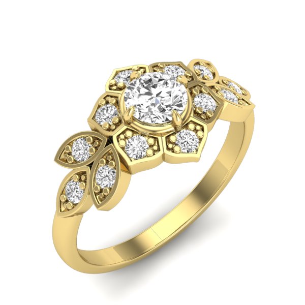 Vintage Floral Design Halo Round Diamond Ring