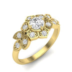 Vintage Floral Design Halo Round Diamond Ring