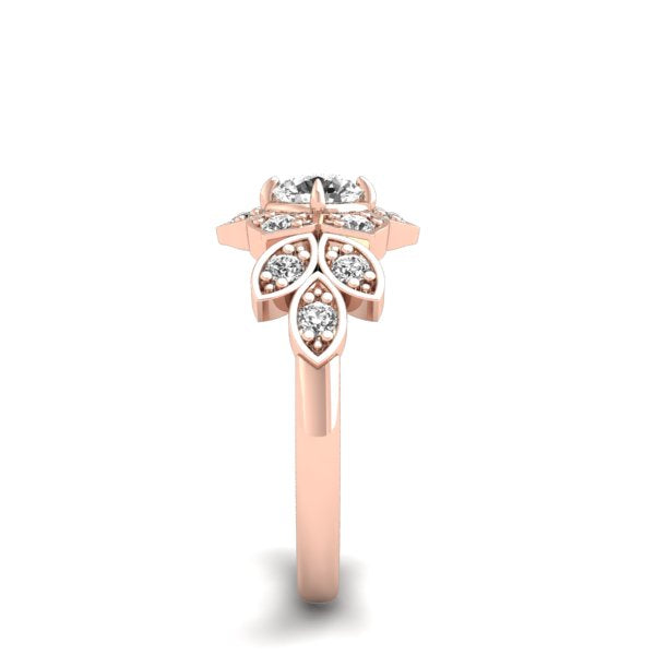 Vintage Floral Design Halo Round Diamond Ring