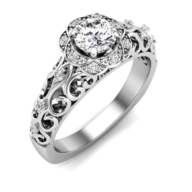 Vintage Round Halo Diamond Engagement Ring