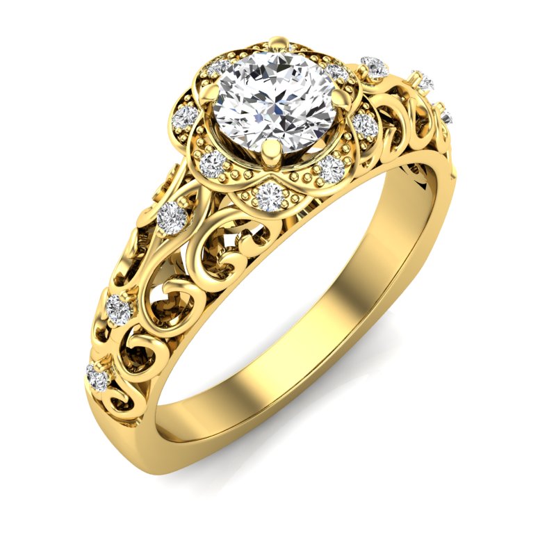 Vintage Round Halo Diamond Engagement Ring