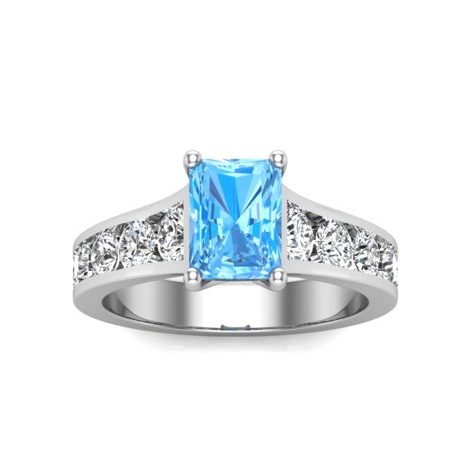 Swiss Blue Topaz Solitaire Classic Halo Diamond Band Engagement Ring