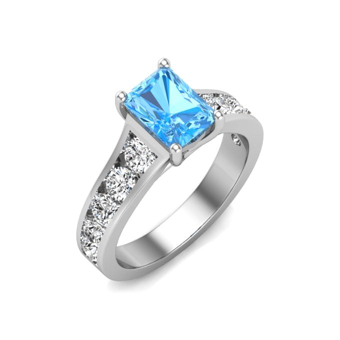 Swiss Blue Topaz Solitaire Classic Halo Diamond Band Engagement Ring