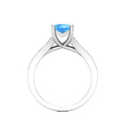 Swiss Blue Topaz Solitaire Classic Halo Diamond Band Engagement Ring