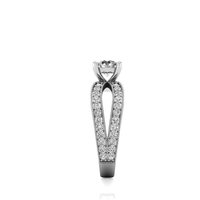 Round Solitaire Split Shank Pave Band Engagement Ring