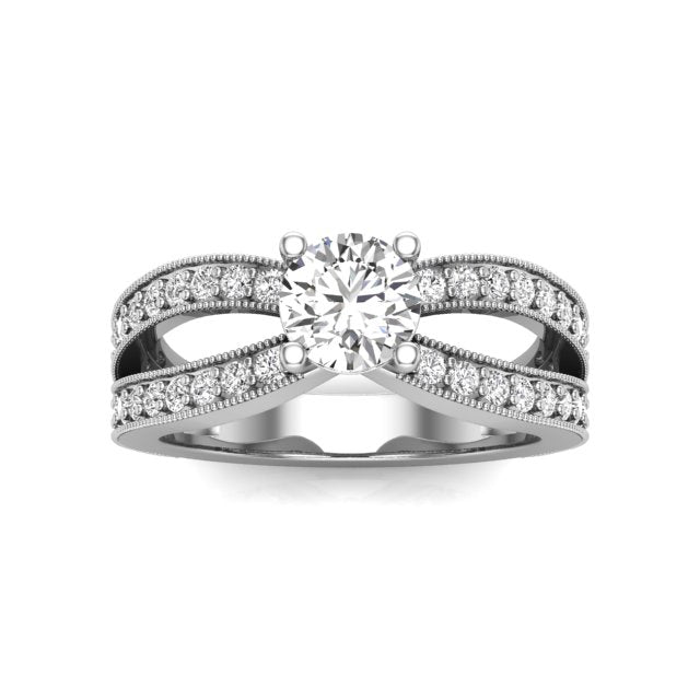 Round Solitaire Split Shank Pave Band Engagement Ring