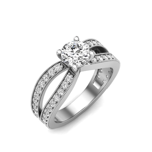Round Solitaire Split Shank Pave Band Engagement Ring