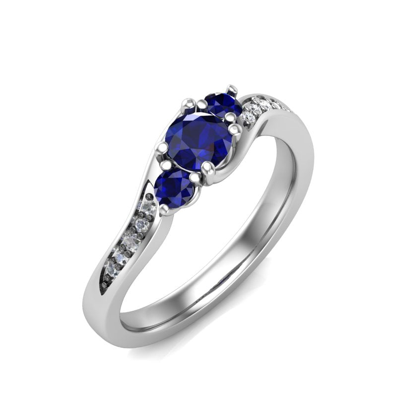 Gemstone Trio Diamond Pave Band Ring