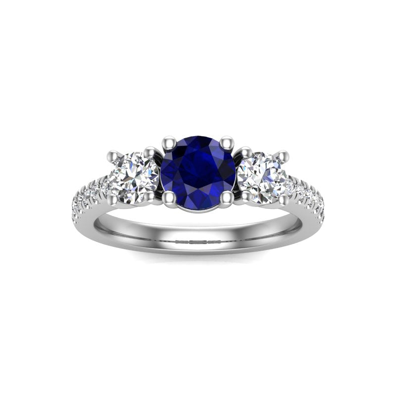 Trinity Gemstone Pave Band Diamond Engagement Ring