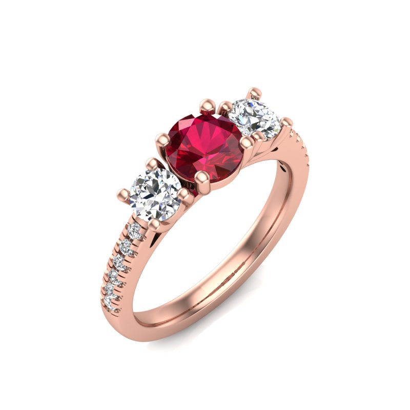 Trinity Gemstone Pave Band Diamond Engagement Ring