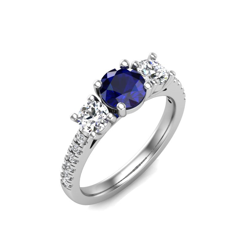 Trinity Gemstone Pave Band Diamond Engagement Ring
