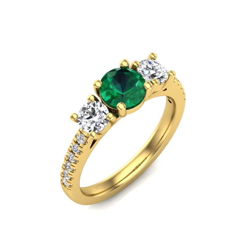 Trinity Gemstone Pave Band Diamond Engagement Ring