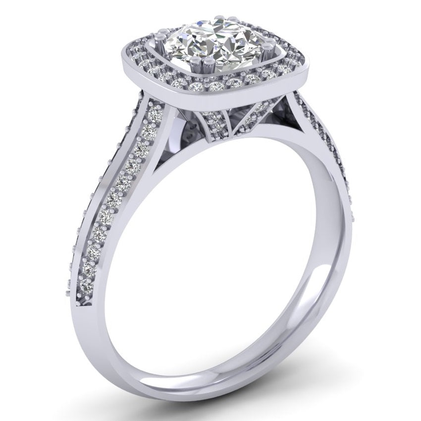 Round Gemstone Halo Diamond Pavé Ring