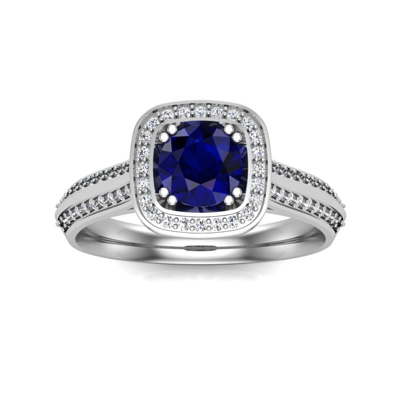 Round Gemstone Halo Diamond Pavé Ring