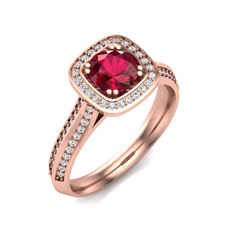 Round Gemstone Halo Diamond Pavé Ring