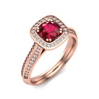 Round Gemstone Halo Diamond Pavé Ring