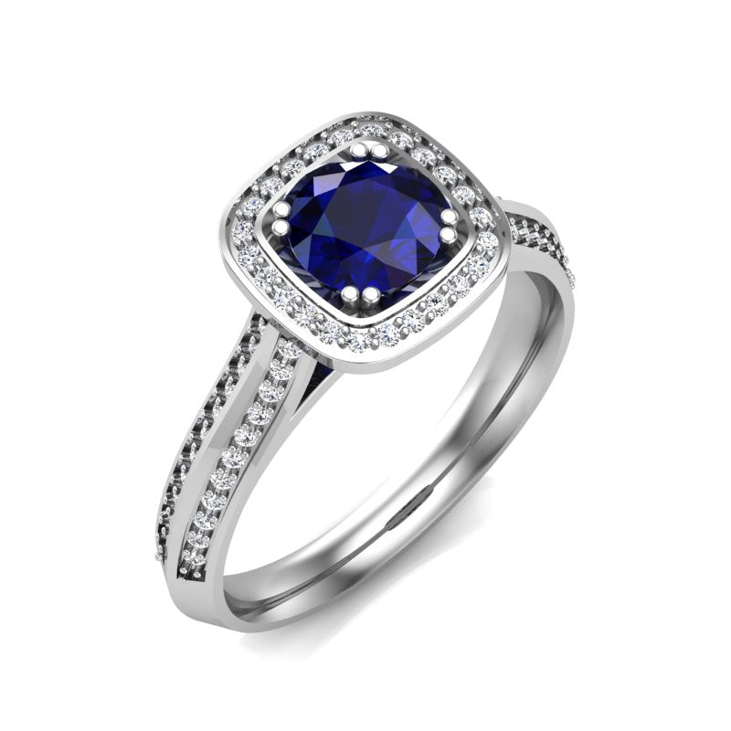 Round Gemstone Halo Diamond Pavé Ring