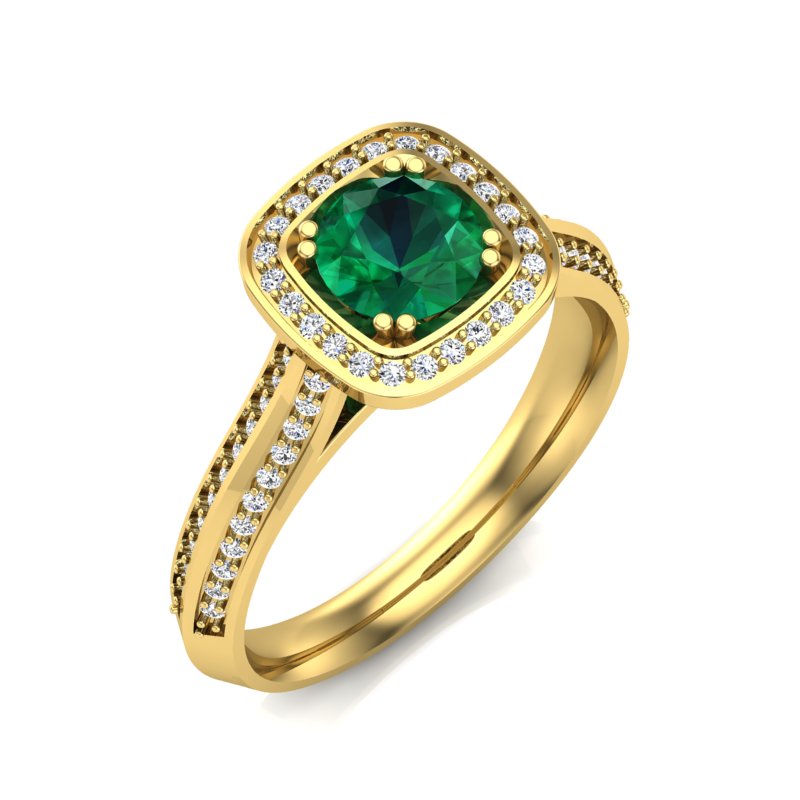 Round Gemstone Halo Diamond Pavé Ring
