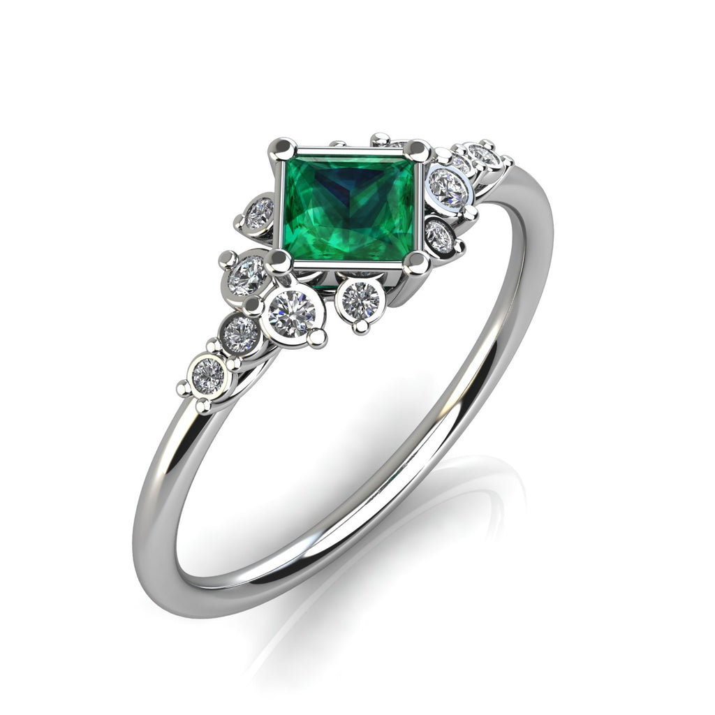Vintage Bloom Princess Cut Gemstone and Diamond Engagement Ring