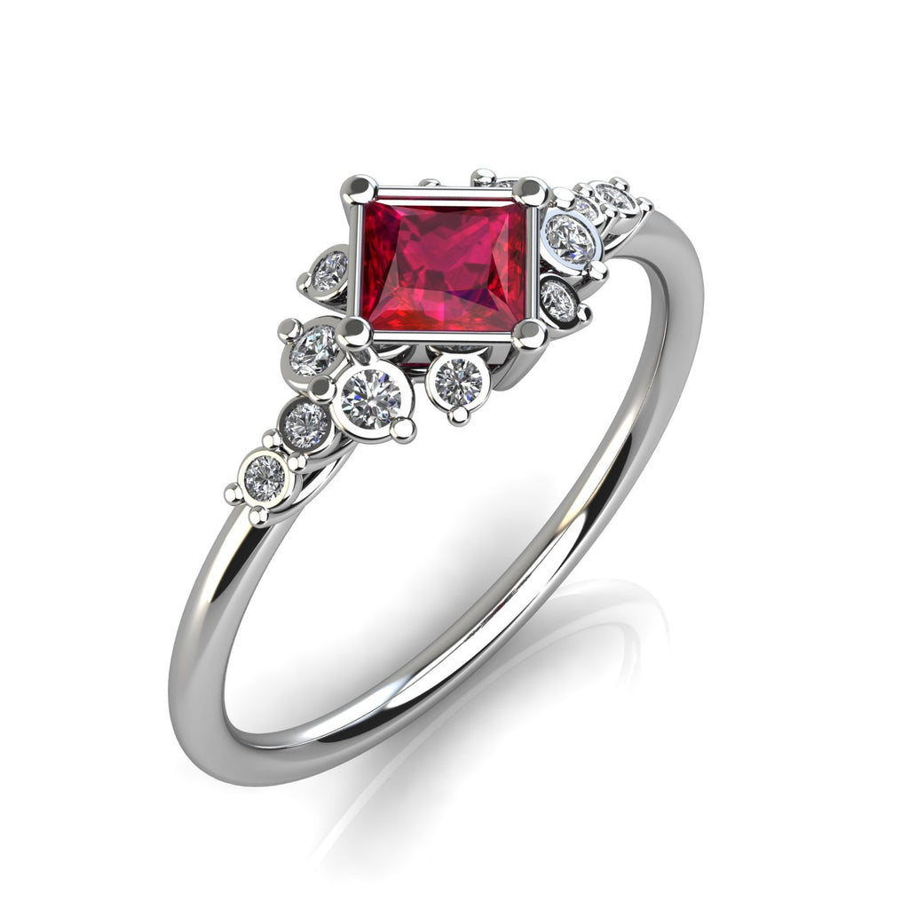 Vintage Bloom Princess Cut Gemstone and Diamond Engagement Ring