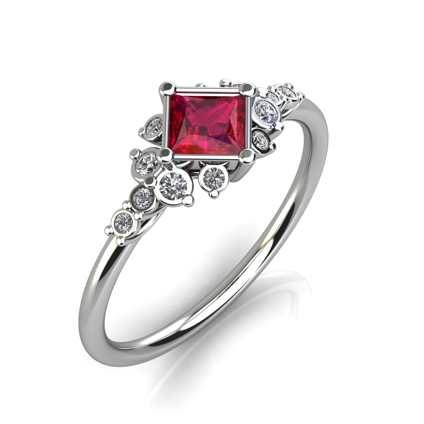 Vintage Bloom Princess Cut Gemstone and Diamond Engagement Ring