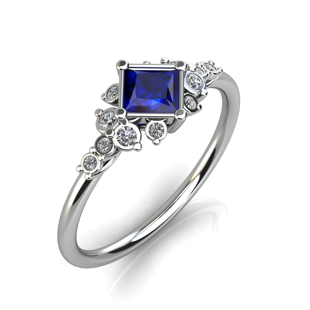 Vintage Bloom Princess Cut Gemstone and Diamond Engagement Ring