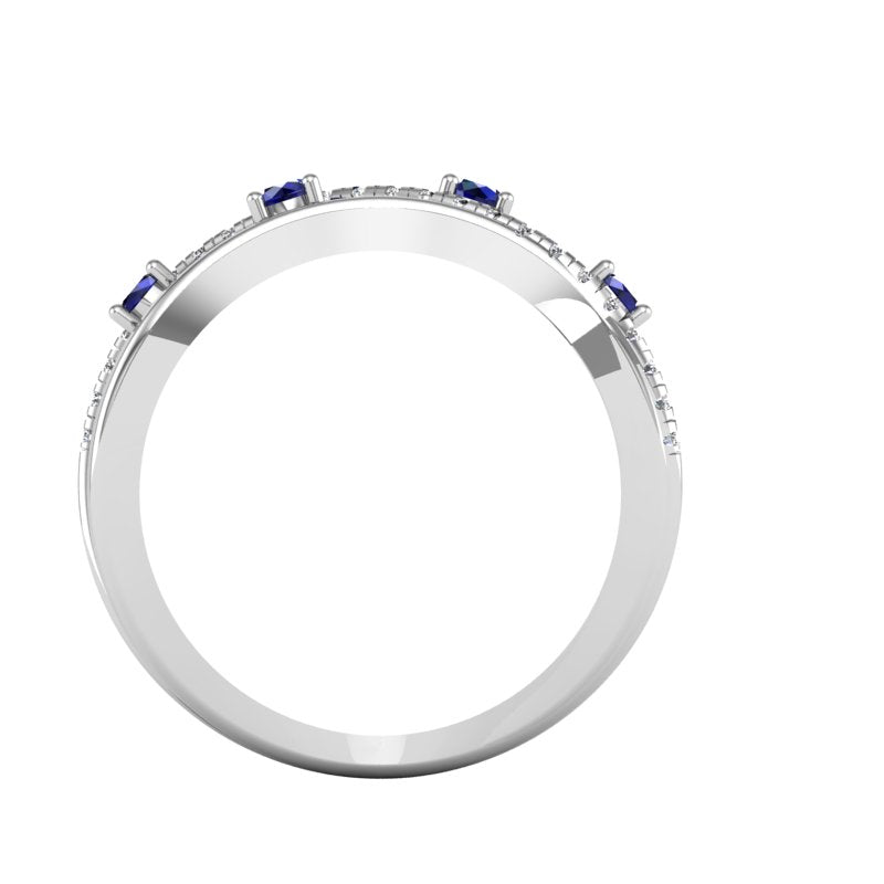 Vintage Natural Gemstone and Round Diamond Wedding Band
