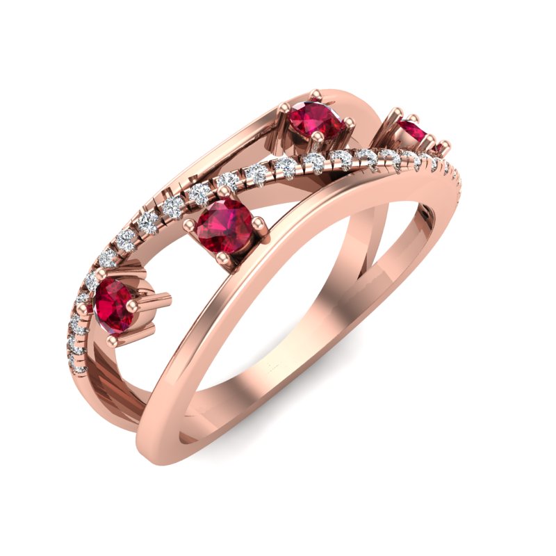 Vintage Natural Gemstone and Round Diamond Wedding Band