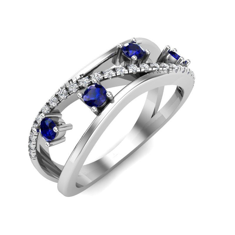 Vintage Natural Gemstone and Round Diamond Wedding Band