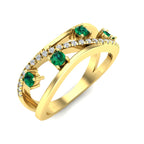 Vintage Natural Gemstone and Round Diamond Wedding Band