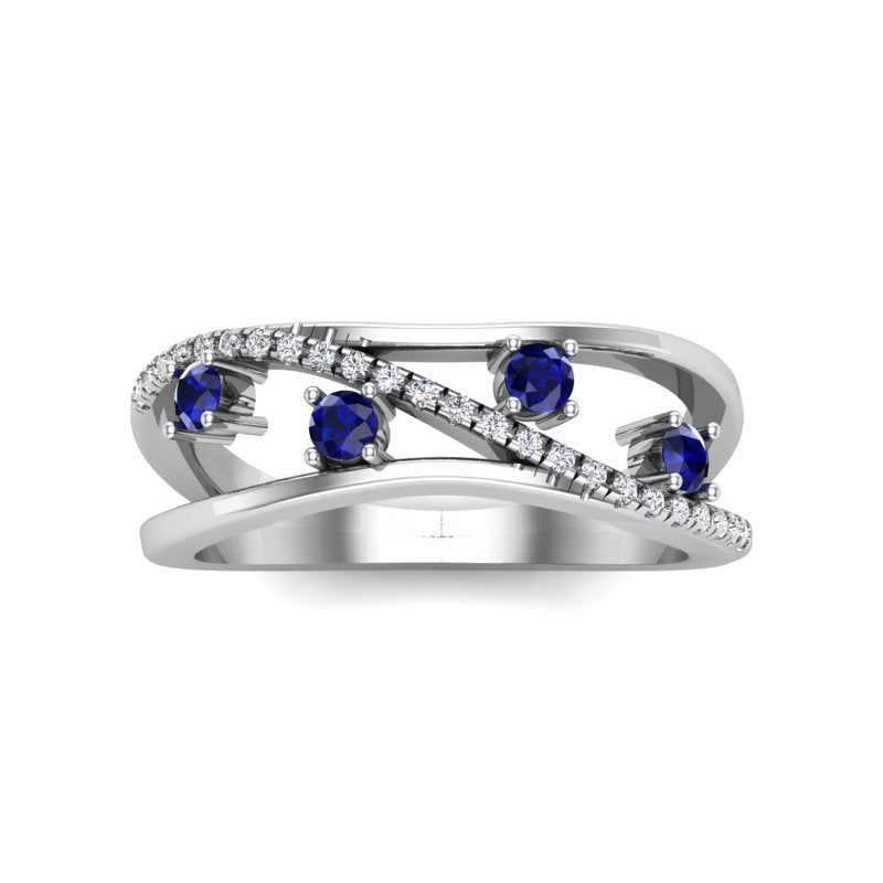 Vintage Natural Gemstone and Round Diamond Wedding Band